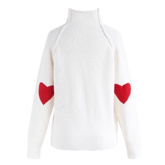 Chicwish Sweaters - Chicwish Heart + Soul White Ribbed Elbow Heart Patch Knit Turtleneck Sweater Top